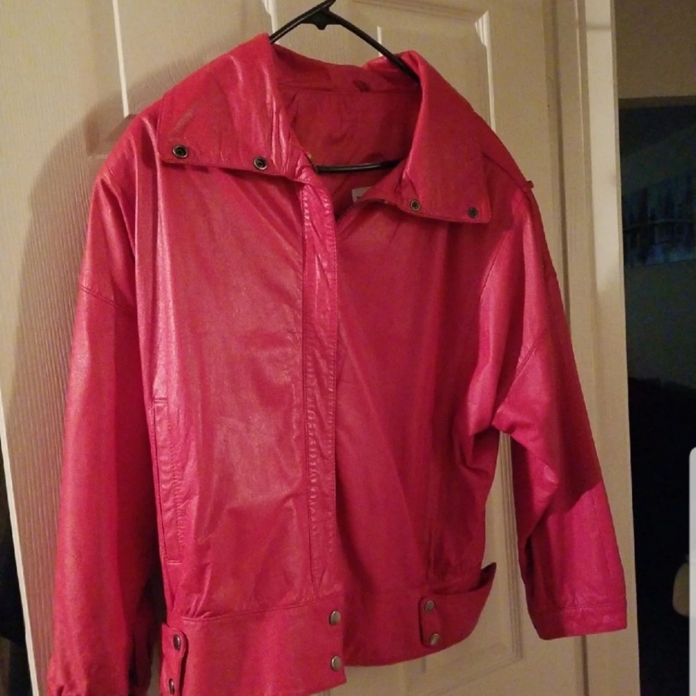 Vintage Brass Plum Red Leather Jacket